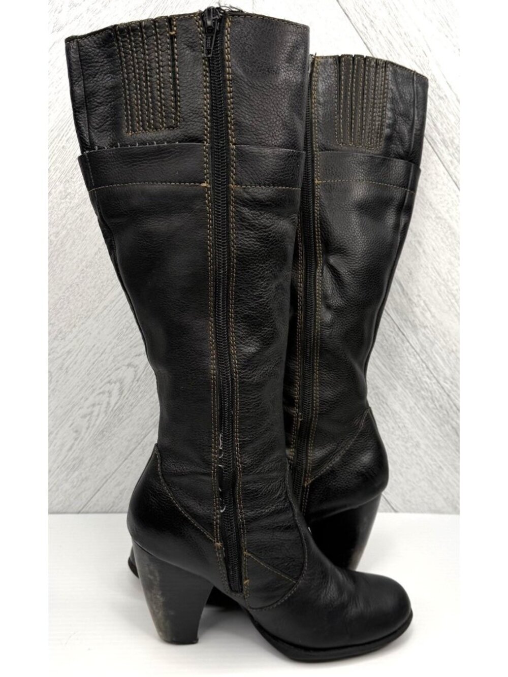 b.o.c. Knee High Boots Womens 6 Black Leather Comfort Side Zip Block Heel Y2K - Picture 8 of 15